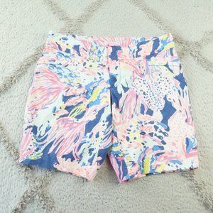 Lilly Pulitzer 9' Chino Shorts Women 2 Multi Color Printed Flat Front